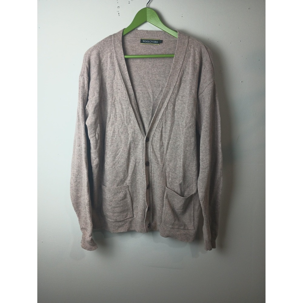WoolOvers 100% Pure New Wool Cardigan Sweater Oatmeal Beige V-Neck L